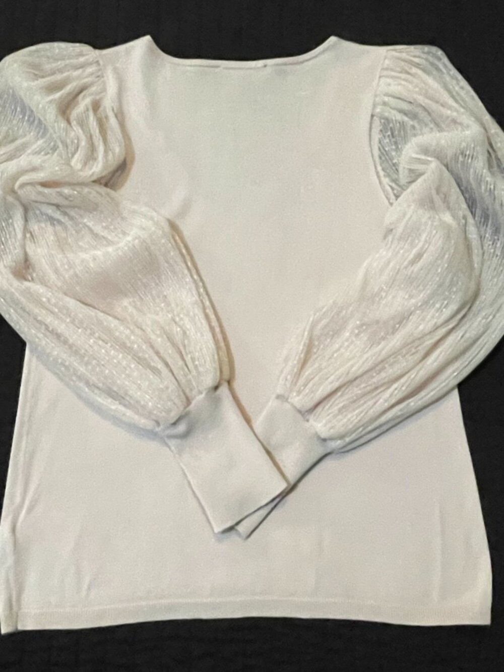 EXPRESS Medium Pale Pink V-Neck Sweater w/Sheer Shimmer PolkaDot Striped Sleeves - Picture 13 of 15
